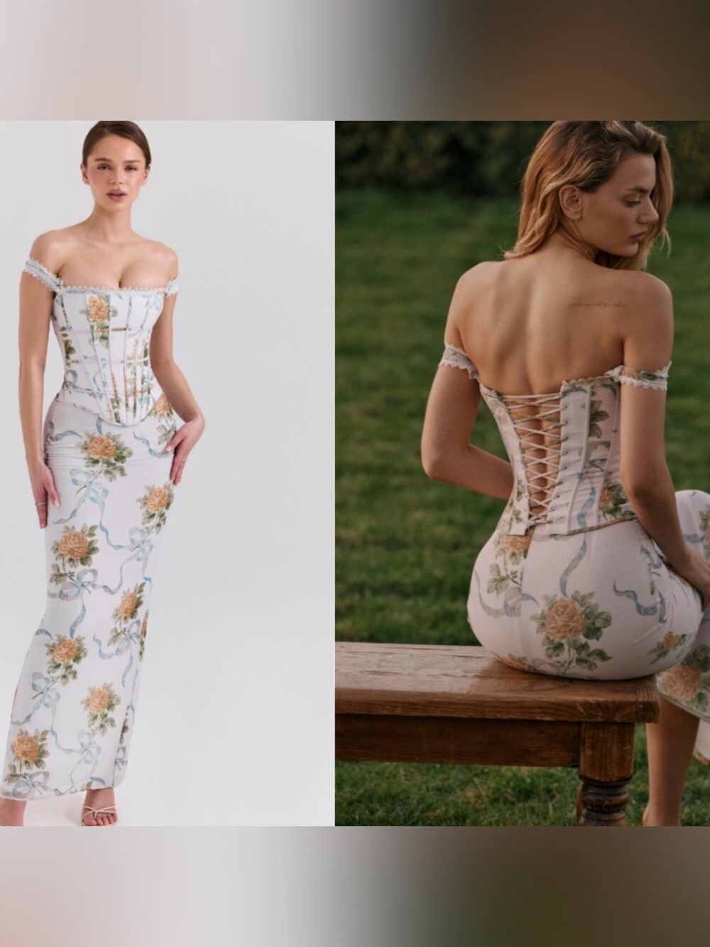 House of CB Isis Yellow Rose Corset Maxi Dress Floral Lace Trim
